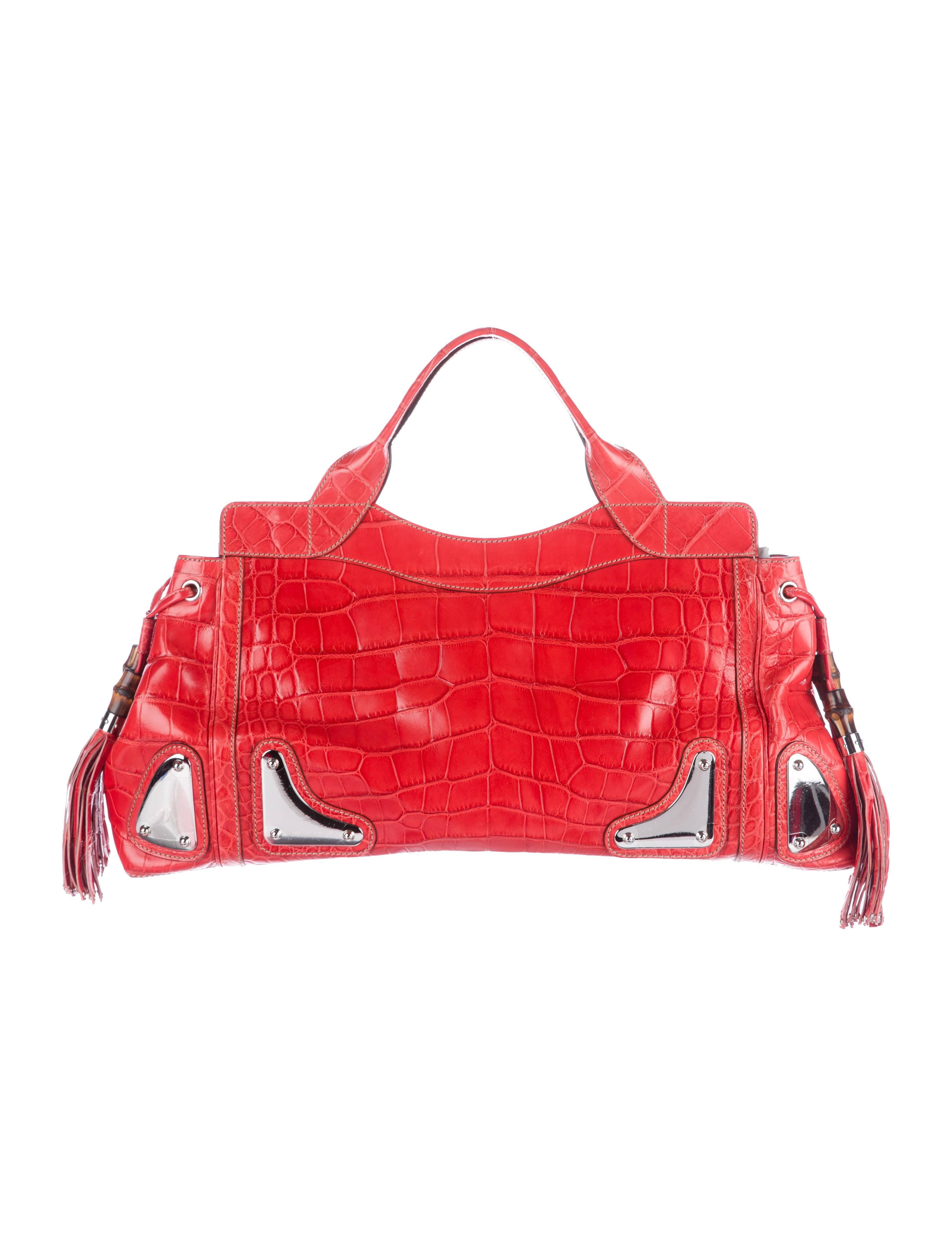 Gucci Red Crocodile Exotic Skin Leather Evening Top Handle Satchel Bag in Box In Good Condition In Chicago, IL