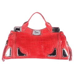 Gucci Red Crocodile Exotic Skin Leather Evening Top Handle Satchel Bag in Box