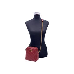 Gucci Red Diagonal Quilted Leather GG Marmont Double Zip Tall Camera Bag