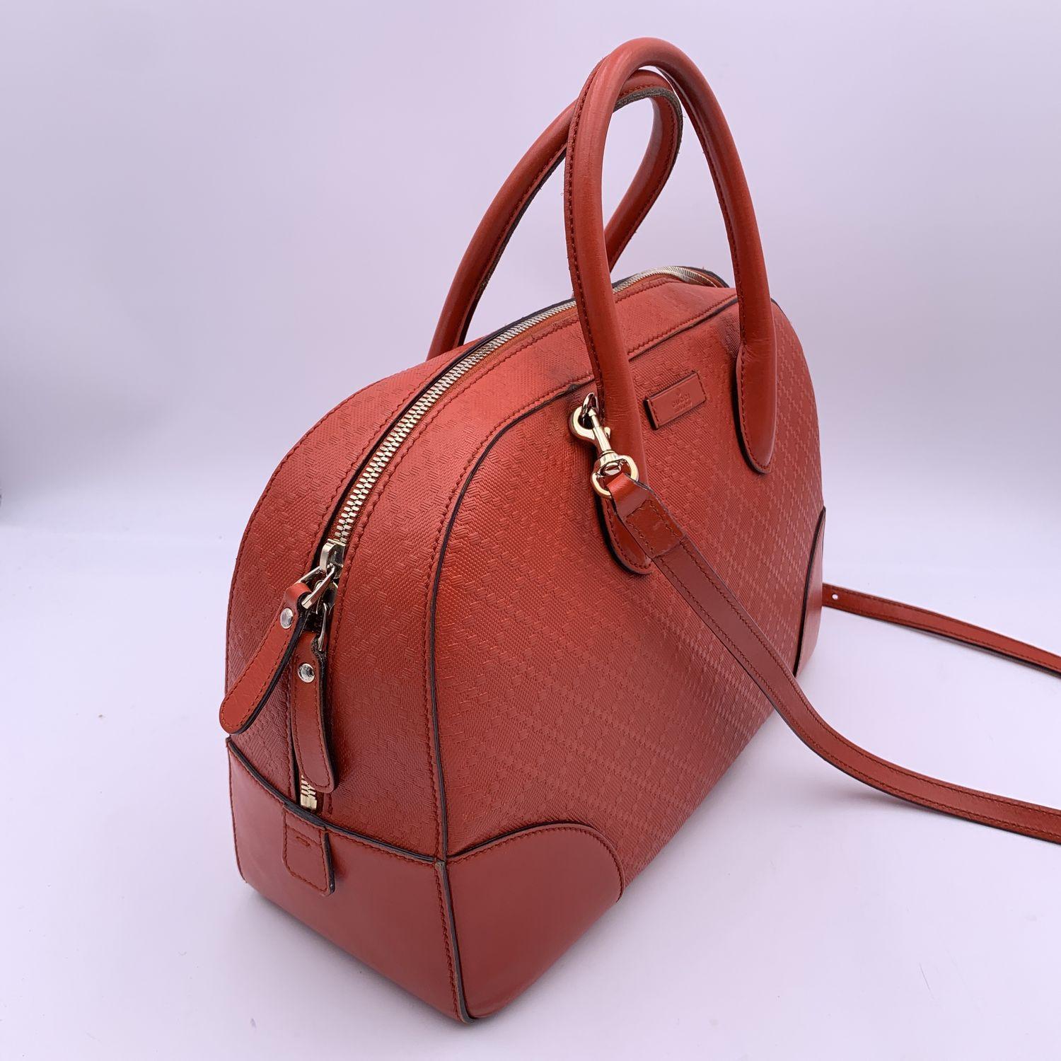 Gucci Red Diamante Bright Embossed Leather Bowling Bag 6