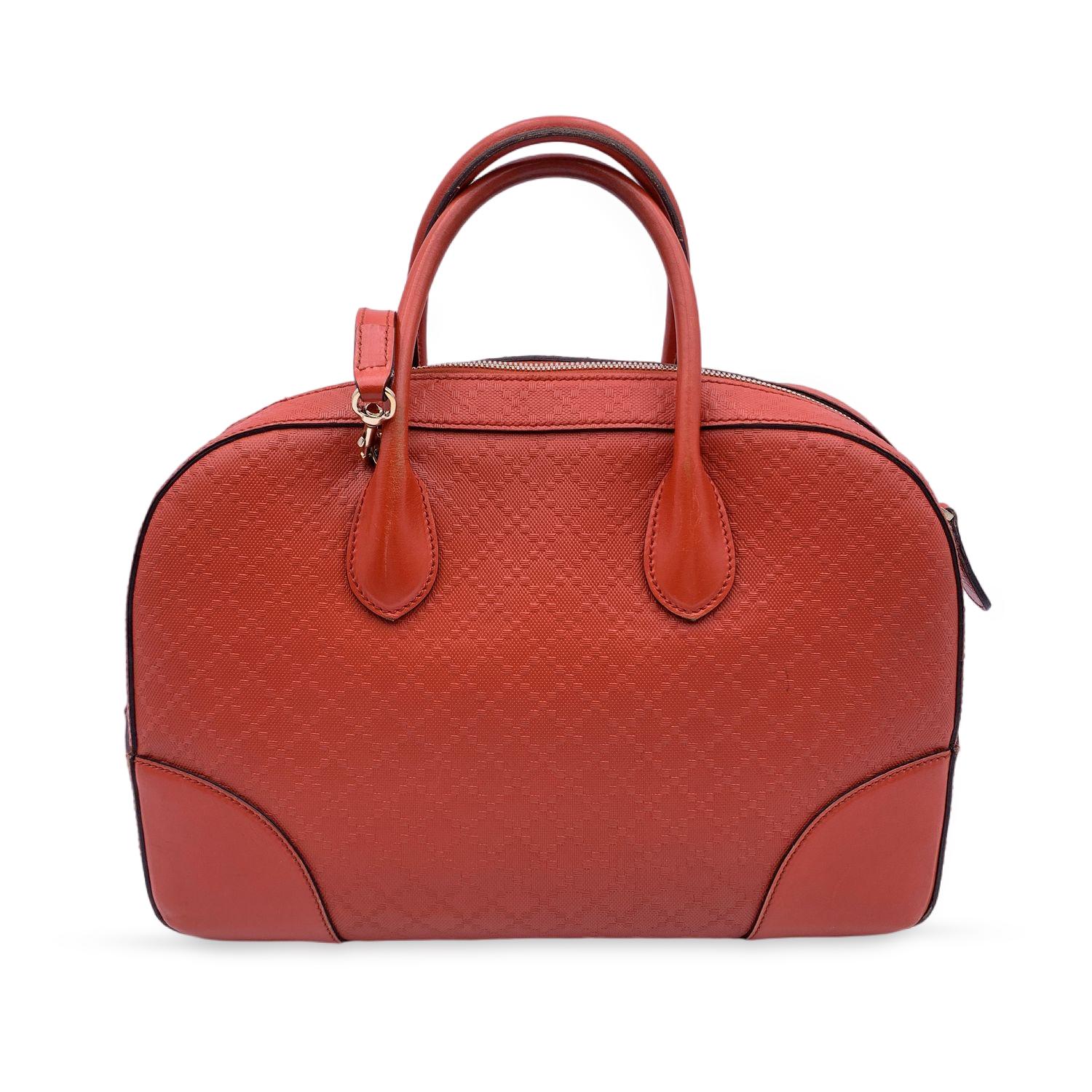 Gucci Red Diamante Bright Embossed Leather Bowling Bag In Good Condition In Rome, Rome