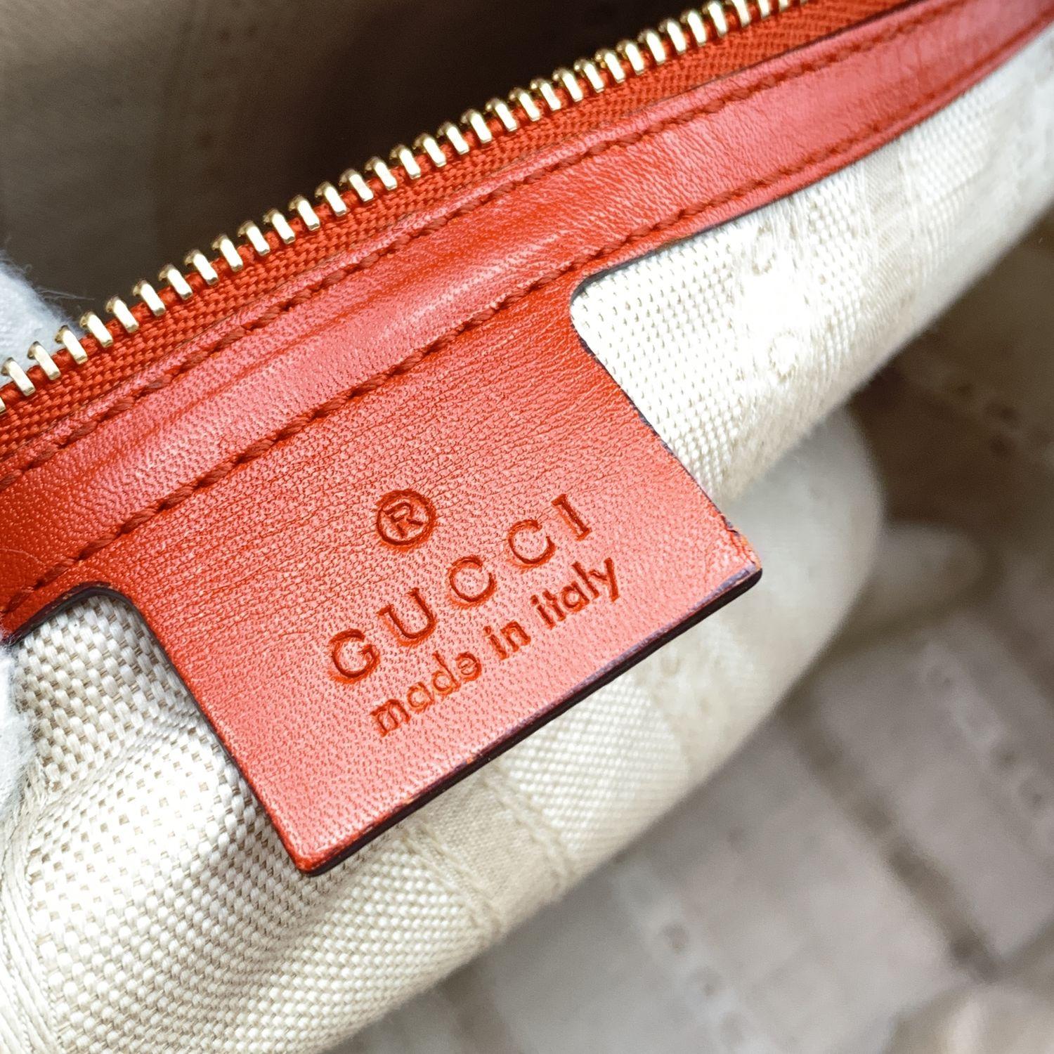 Women's Gucci Red Diamante Bright Embossed Leather Bowling Bag