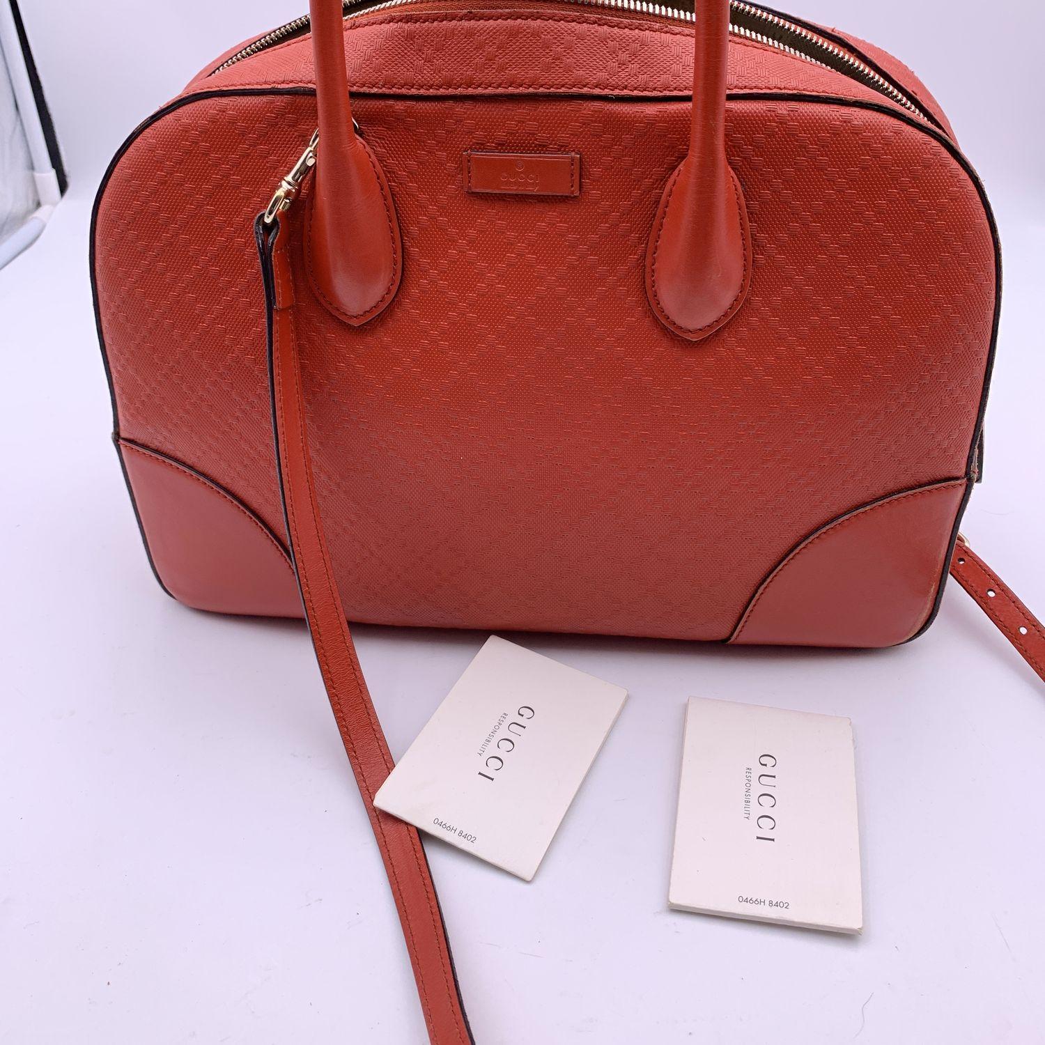Gucci Red Diamante Bright Embossed Leather Bowling Bag 2