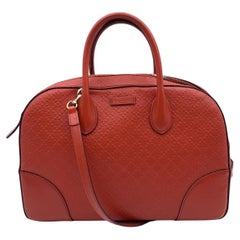 Gucci Red Diamante Bright Embossed Leather Bowling Bag