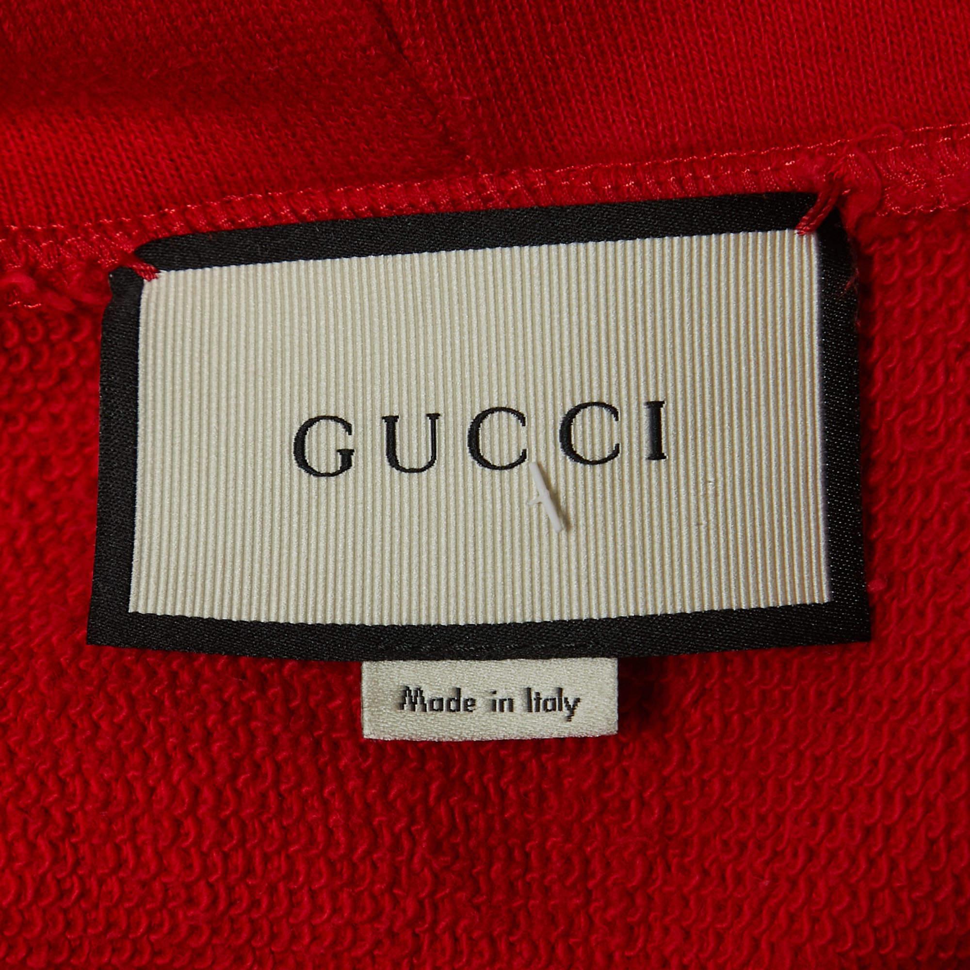 Gucci Red Distressed Cotton Donald Duck Patch Hoodie XS In Good Condition In Dubai, Al Qouz 2