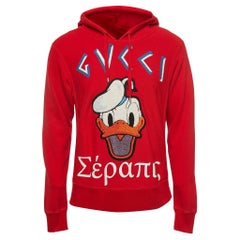 Gucci Roter Distressed Donald Duck Patch- Hoodie aus Baumwolle XS