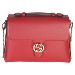 Gucci Red Dollar Calfskin Medium Interlocking G Top Handle Bag