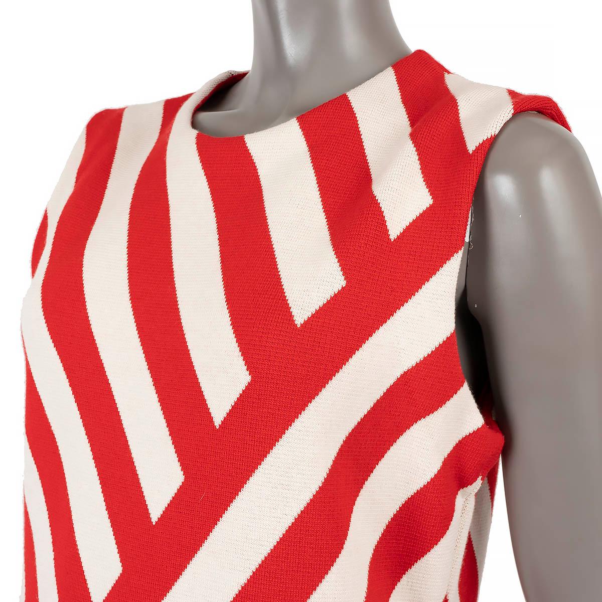 GUCCI Mini robe rouge et écrue en laine et coton tricot JACQUARD STRIPED 2023 Pour femmes en vente