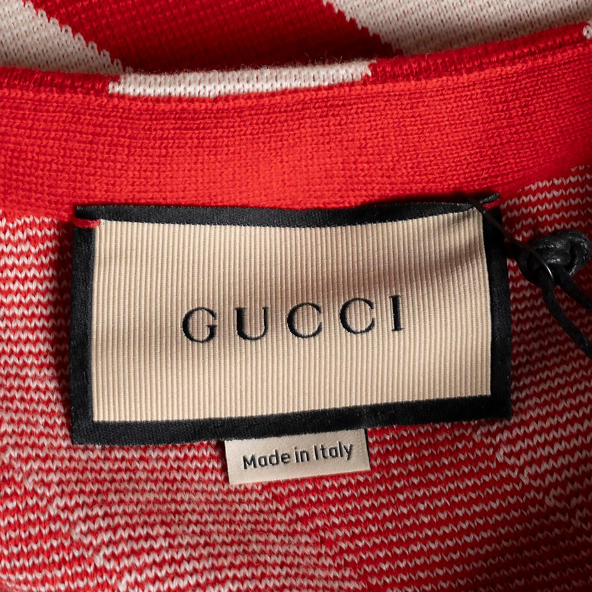 GUCCI Mini robe rouge et écrue en laine et coton tricot JACQUARD STRIPED 2023 en vente 1