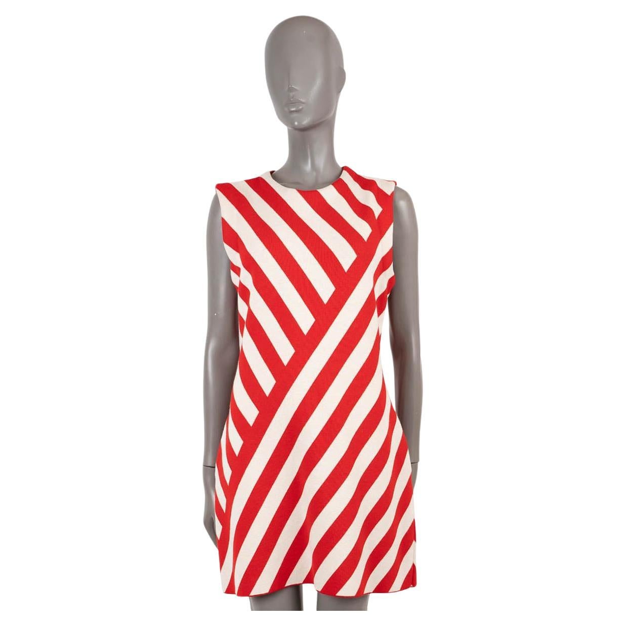 GUCCI red & ecru wool & cotton 2023 STRIPED JACQUARD KNIT MINI Dress L For Sale