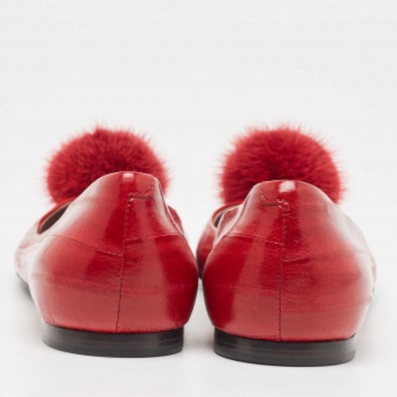 Bailarinas Gucci Rojo Anguila Pom Pom Talla 36 en venta 3