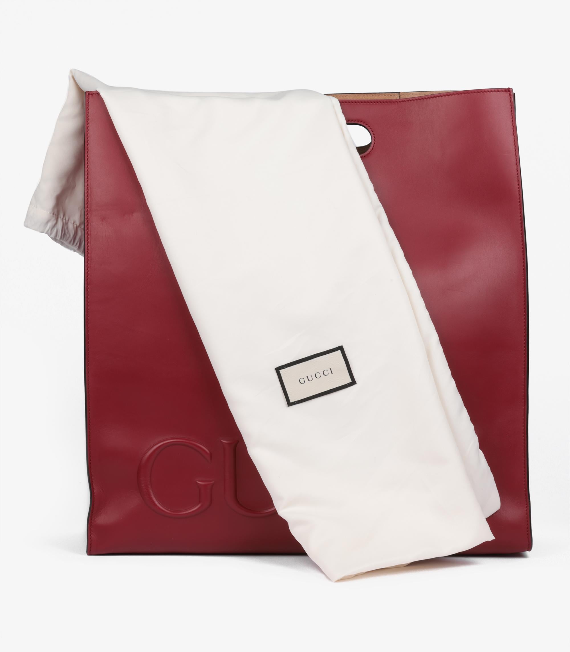 Gucci Red Embossed Smooth Calfskin Leather XL Tote For Sale 5