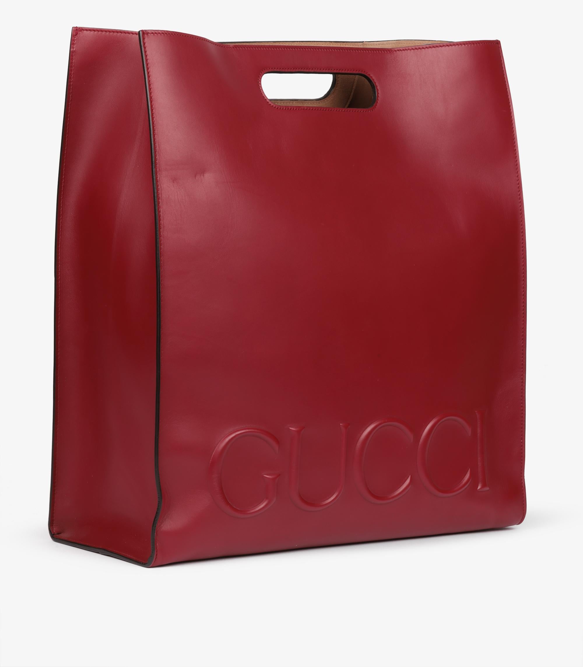 Brown Gucci Red Embossed Smooth Calfskin Leather XL Tote For Sale