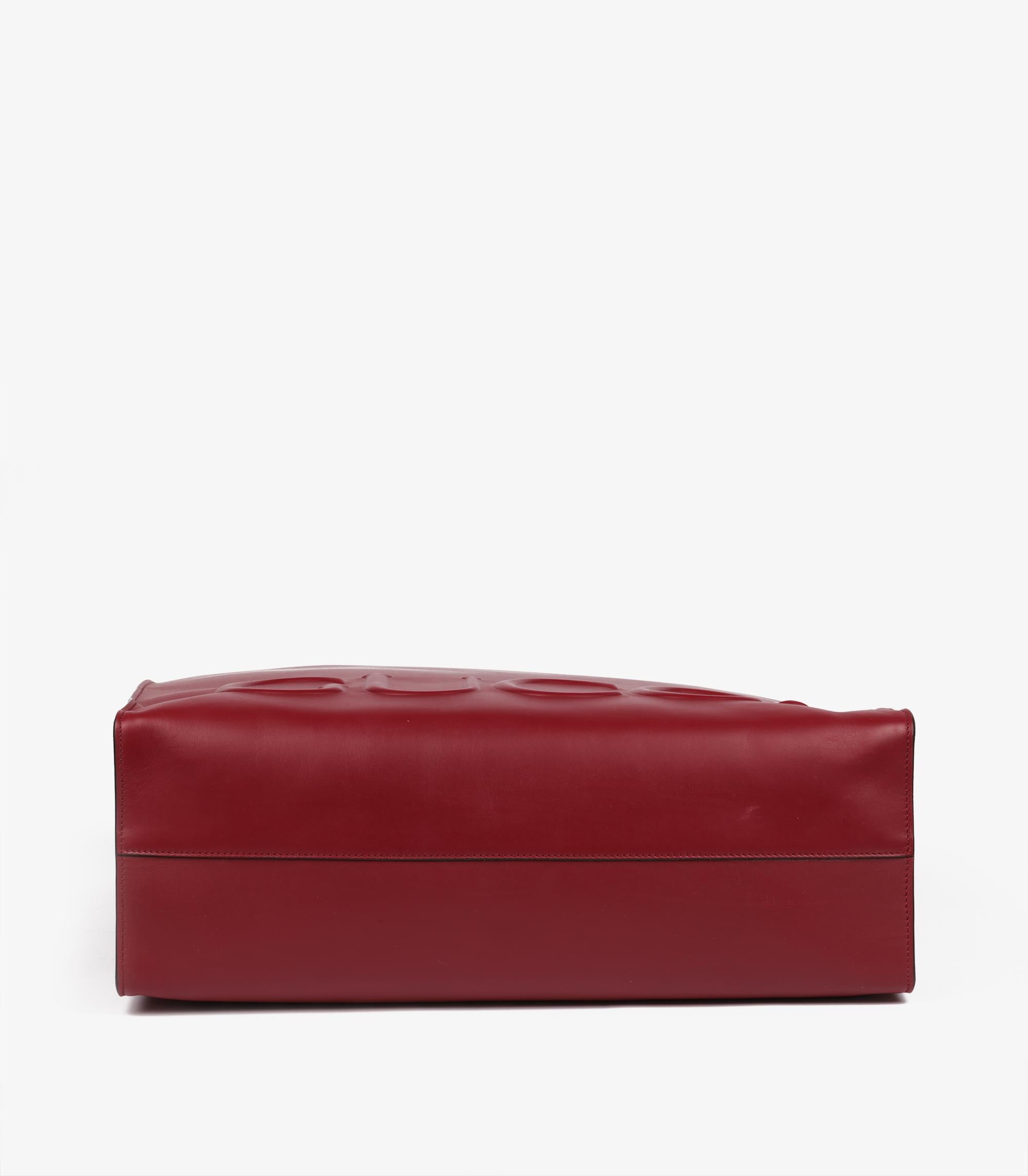 Gucci Red Embossed Smooth Calfskin Leather XL Tote For Sale 2