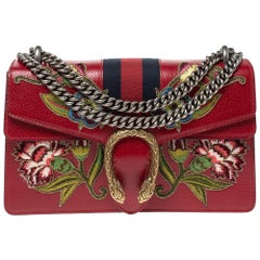 Gucci Red Embroidered Leather Dionysus Shoulder Bag