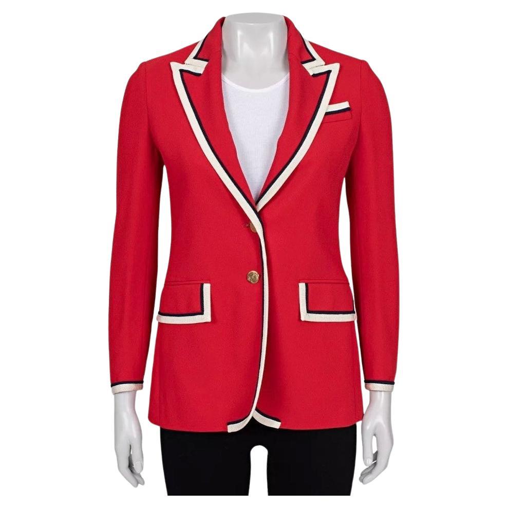 Gucci Red Fitted Jacket Contrast Trim IT38 XS