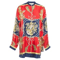 Gucci Red Floral and Tassel Print Silk Twill Oversized Blouse M