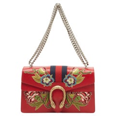 Rote Dionysus-Umhängetasche aus besticktem Leder mit Blumenmuster von Gucci