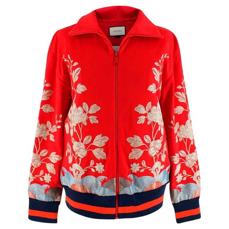 Gucci Red floral embroidered track jacket L at 1stDibs