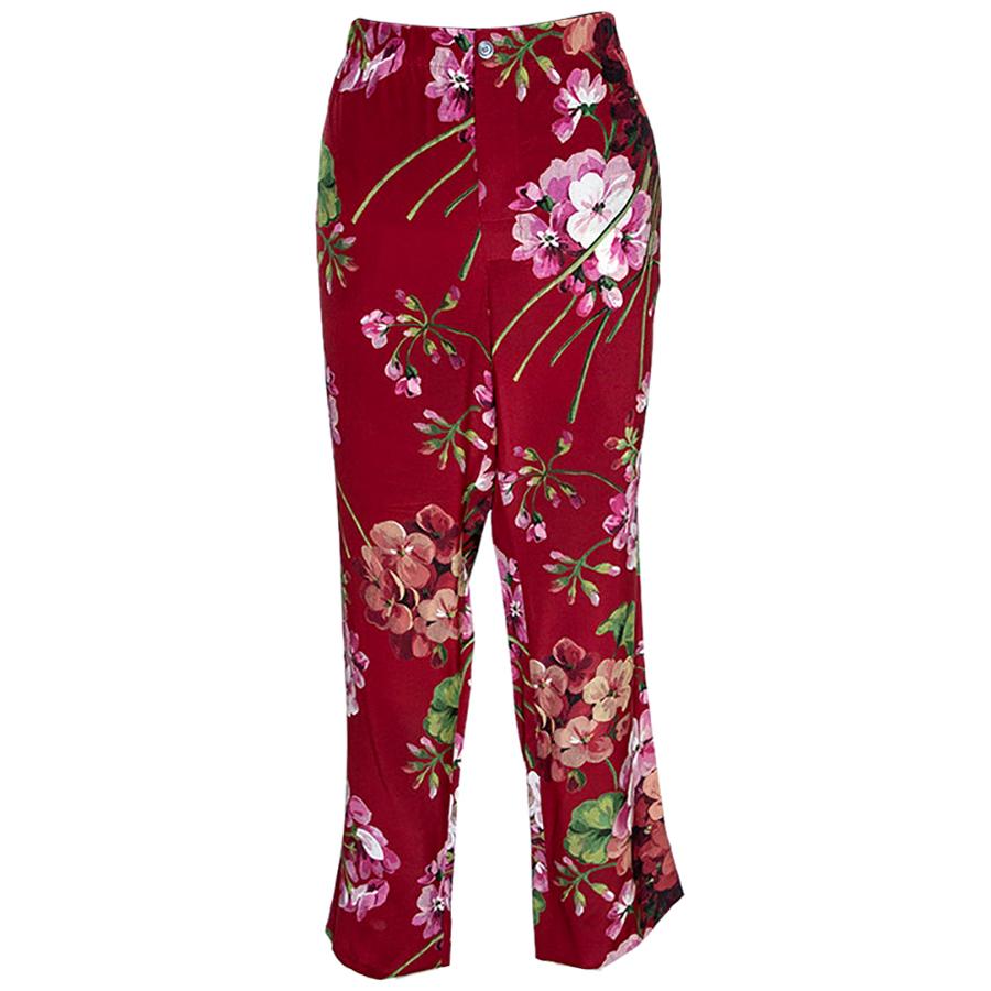 Gucci Red Floral Printed Silk Pajama Pants M