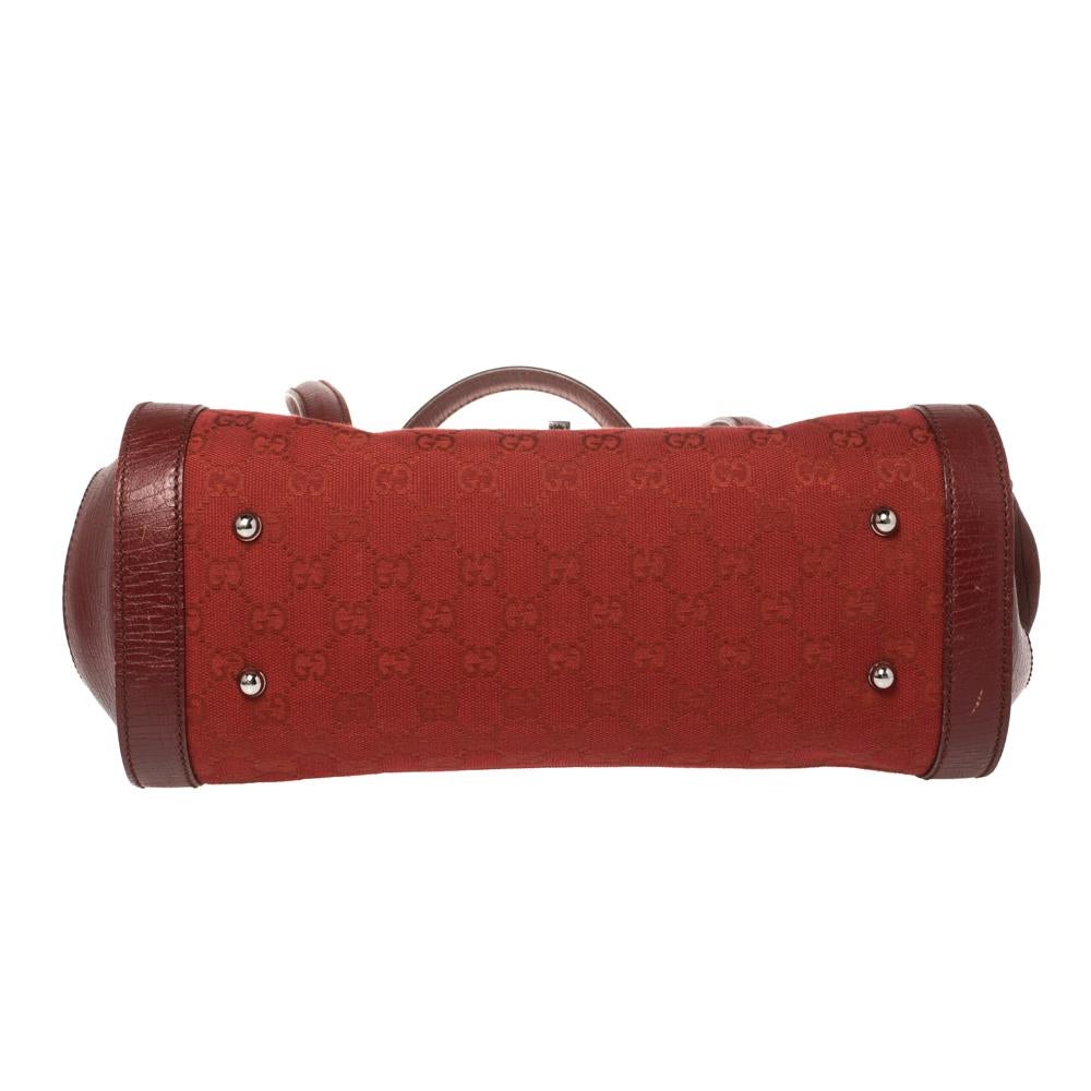 Women's Gucci Red GG Canvas and Leather Bamboo Bullet Bag