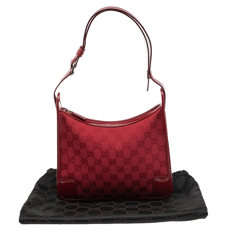 Gucci Red GG Canvas and Patent Leather Shoulder Bag at 1stDibs