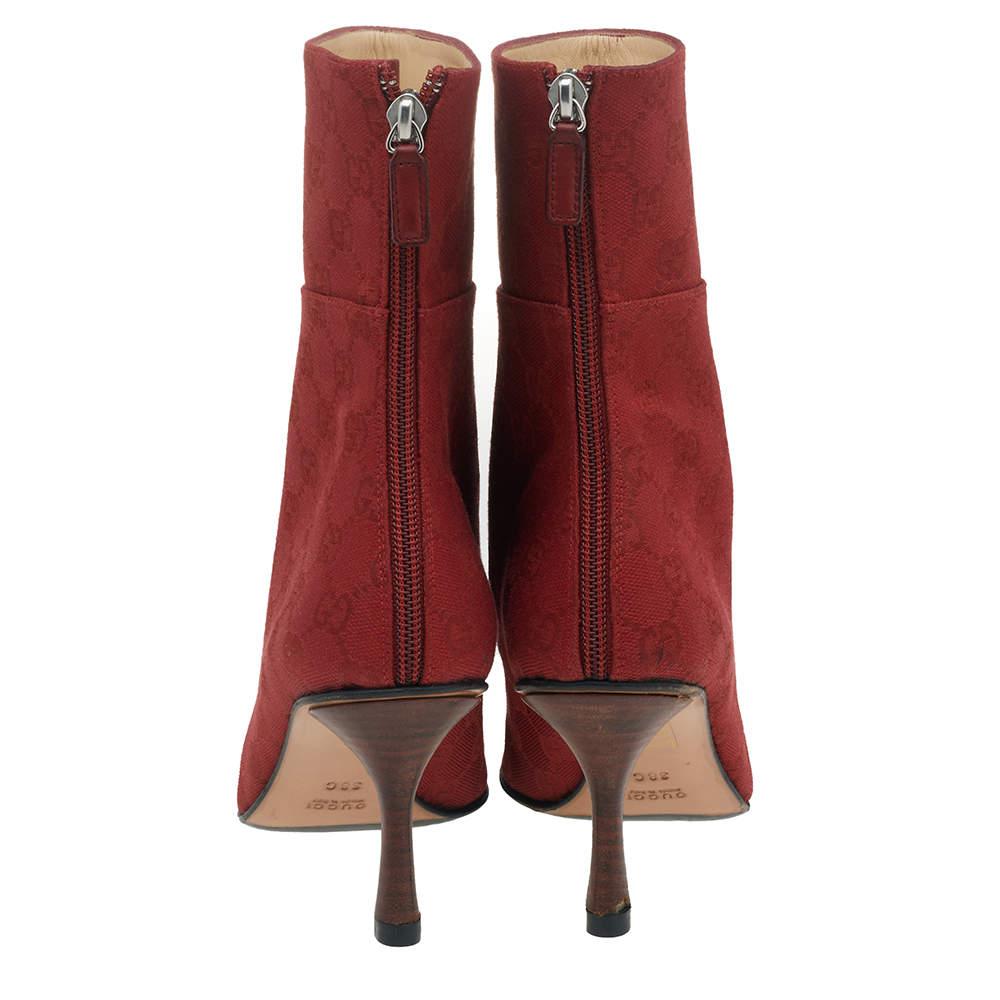 Gucci Red GG Canvas Ankle Length Boots Size 38 In Good Condition In Dubai, Al Qouz 2