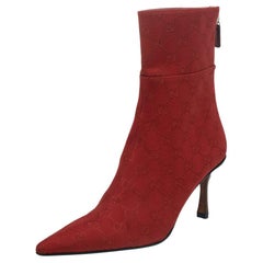 Used Gucci Red GG Canvas Ankle Length Boots Size 38