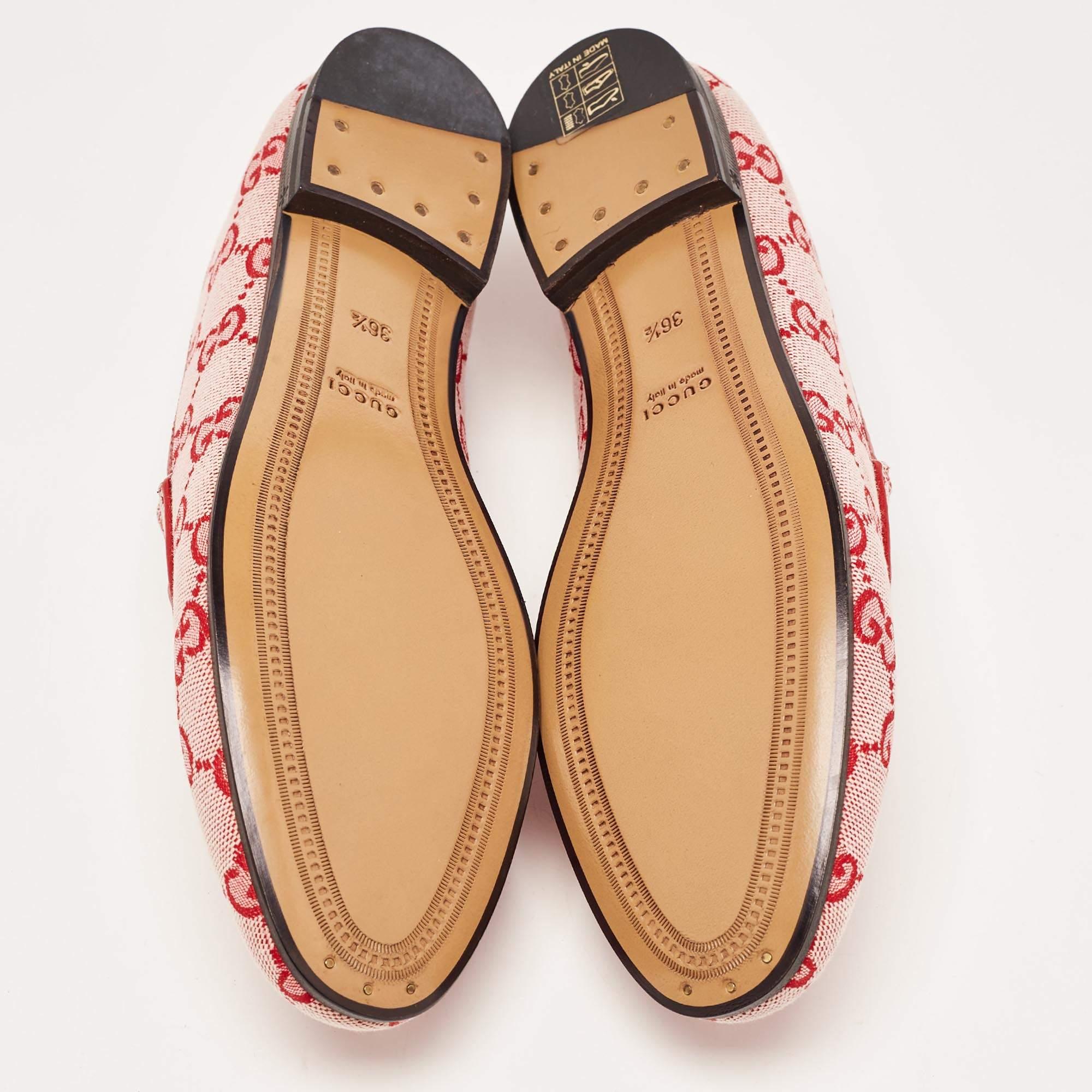 Women's Gucci Red GG Canvas Jordaan Horsebit Loafers Size 36.5