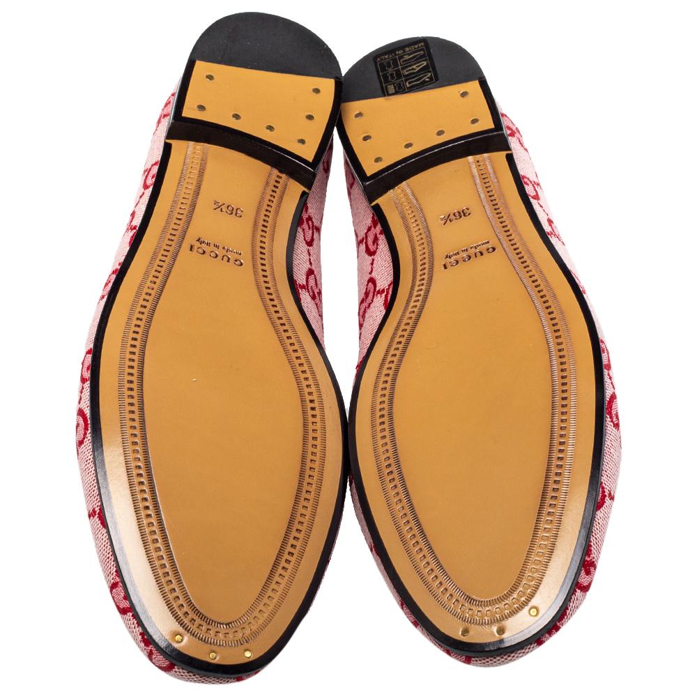 Beige Gucci Red GG Canvas Jordaan Horsebit Loafers Size 36.5