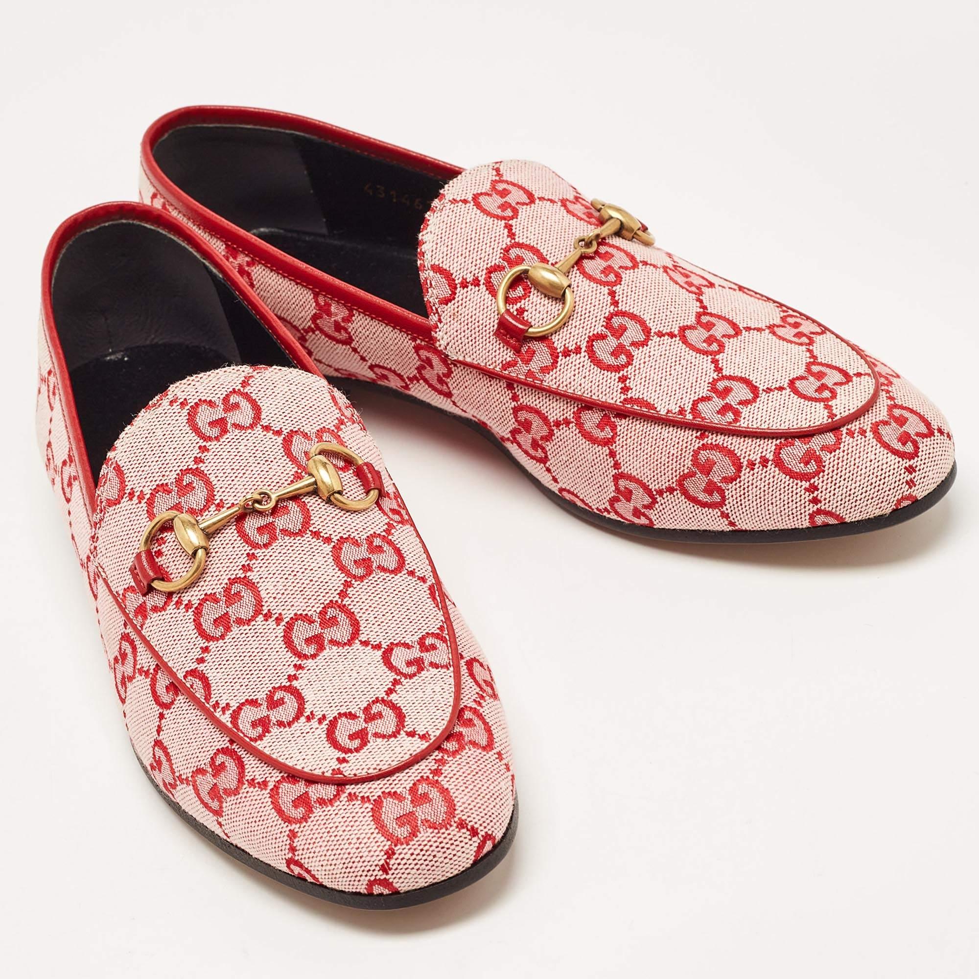 Gucci Red GG Canvas Jordaan Horsebit Loafers Size 36.5 3