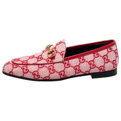 Gucci Red GG Canvas Jordaan Horsebit Loafers Taille 36.5