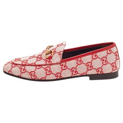 Gucci Red GG Canvas Jordaan Horsebit Loafers Size 36.5