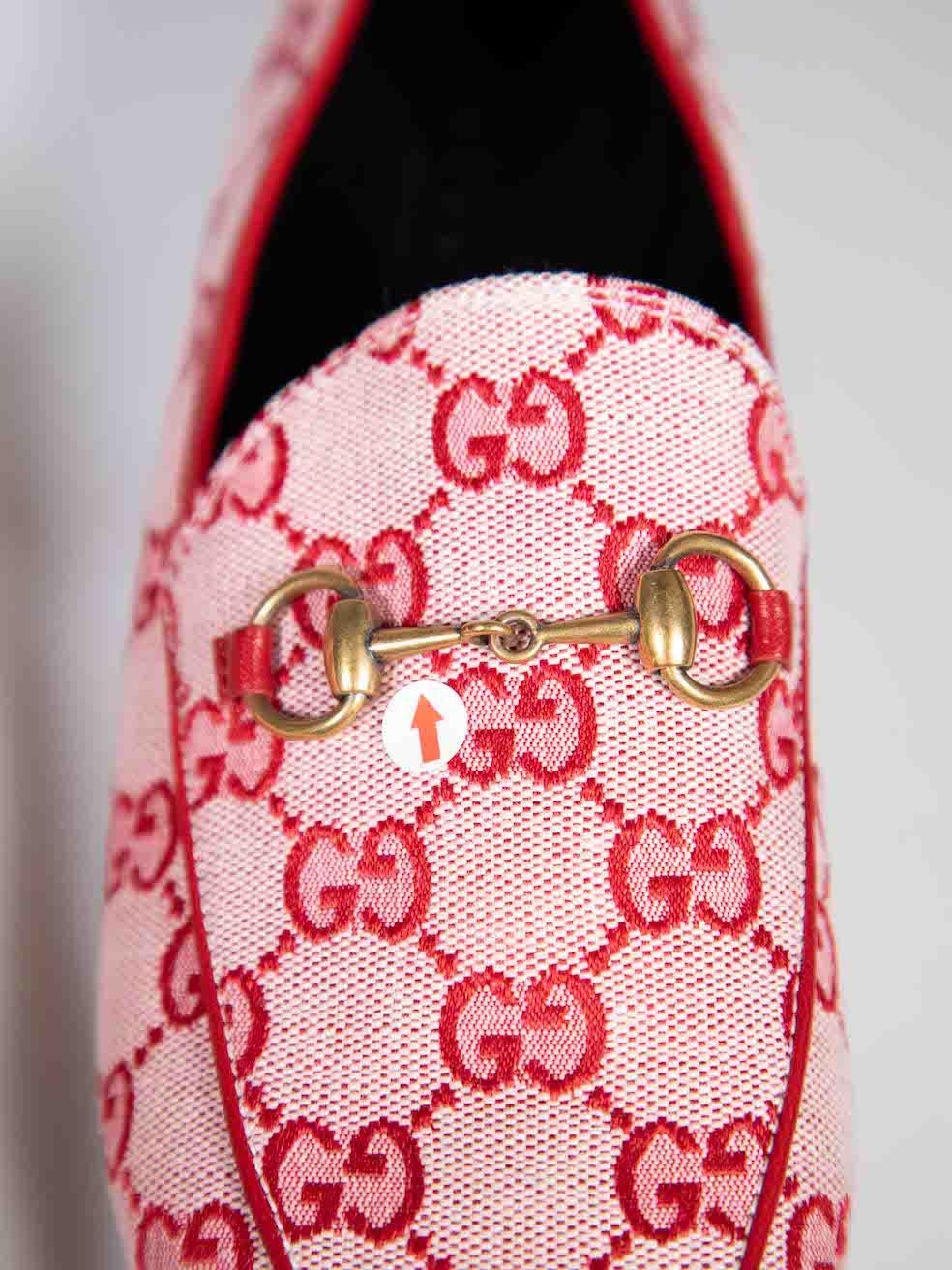 Gucci Red GG Canvas Jordaan Loafers Size IT 37.5 For Sale 1