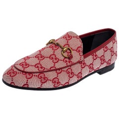 Gucci Red GG Canvas Jordaan Slip On Loafers Size 37.5