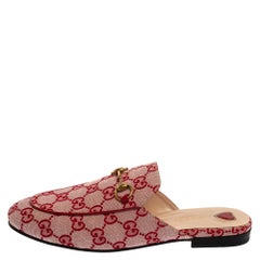 Gucci Red GG Canvas Princetown Horsebit Flat Mules Size 37.5