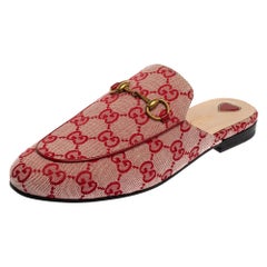 Gucci Red GG Canvas Princetown Horsebit Flat Mules Size 37.5