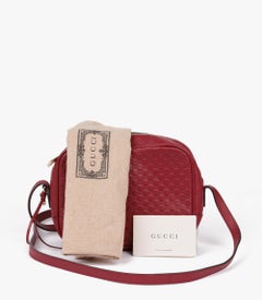 Gucci Red GG Embossed Microguccissima Calfskin Leather Mini Bree Messenger