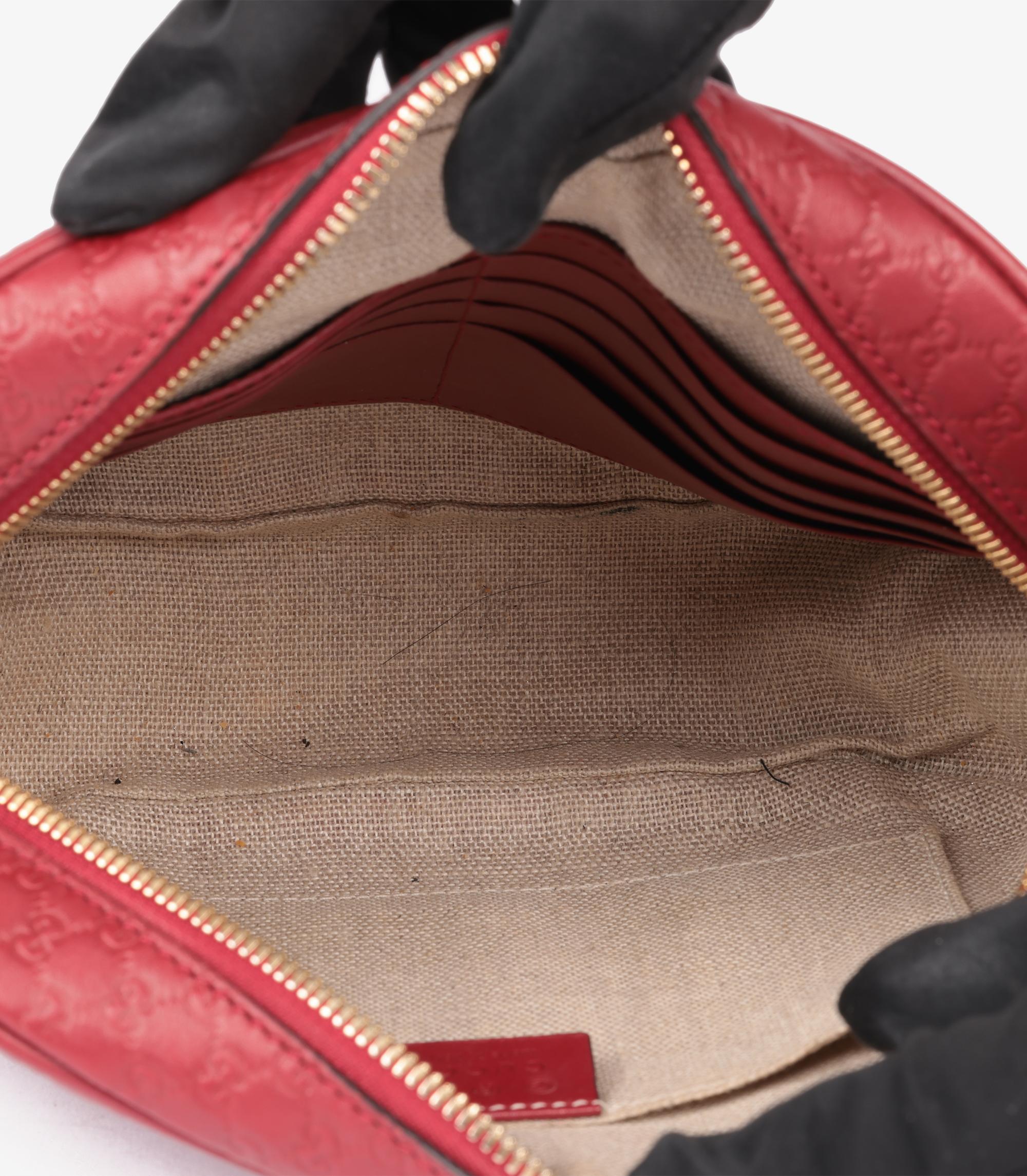 Gucci Red GG Embossed Microguccissima Calfskin Leather Mini Bree Messenger 3