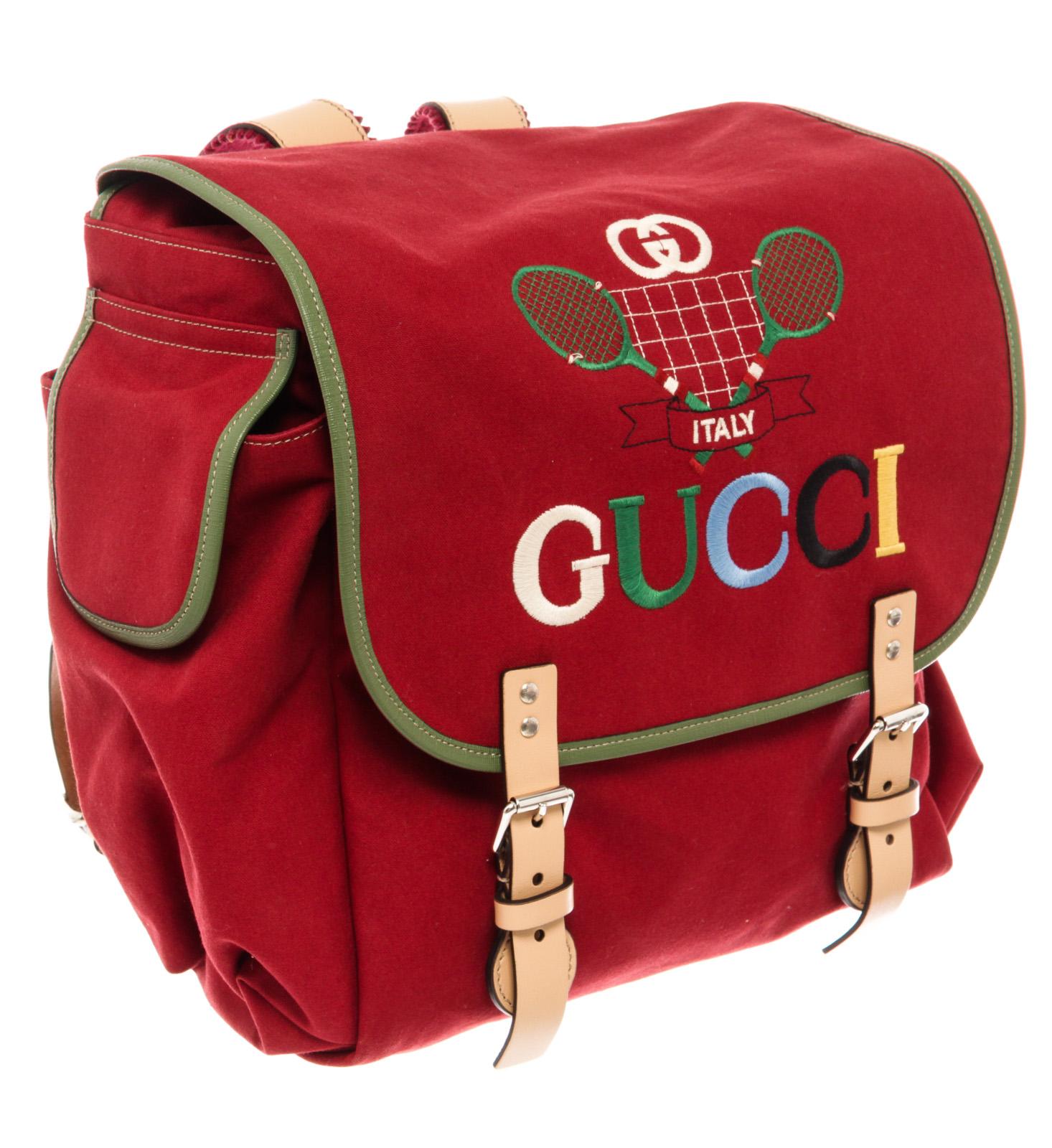 Zaino da tennis per bambini in tela ricamata Gucci Red GG in vendita 3