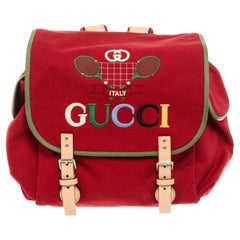 Zaino da tennis per bambini in tela ricamata Gucci Red GG