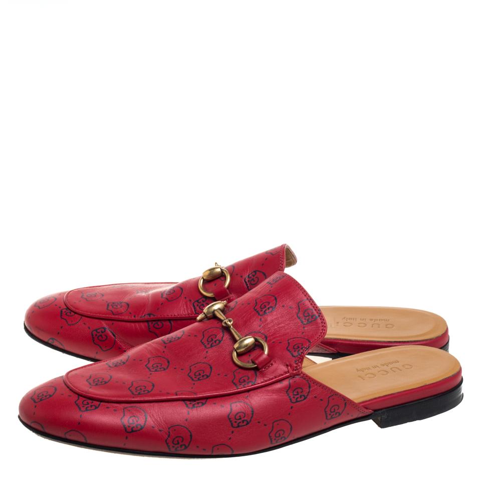 Gucci Rot GG Ghost Print Leder Princetown Horsebit Mules Größe 42::5 1