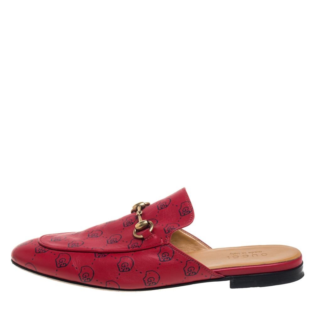 Gucci Rot GG Ghost Print Leder Princetown Horsebit Mules Größe 42::5 2
