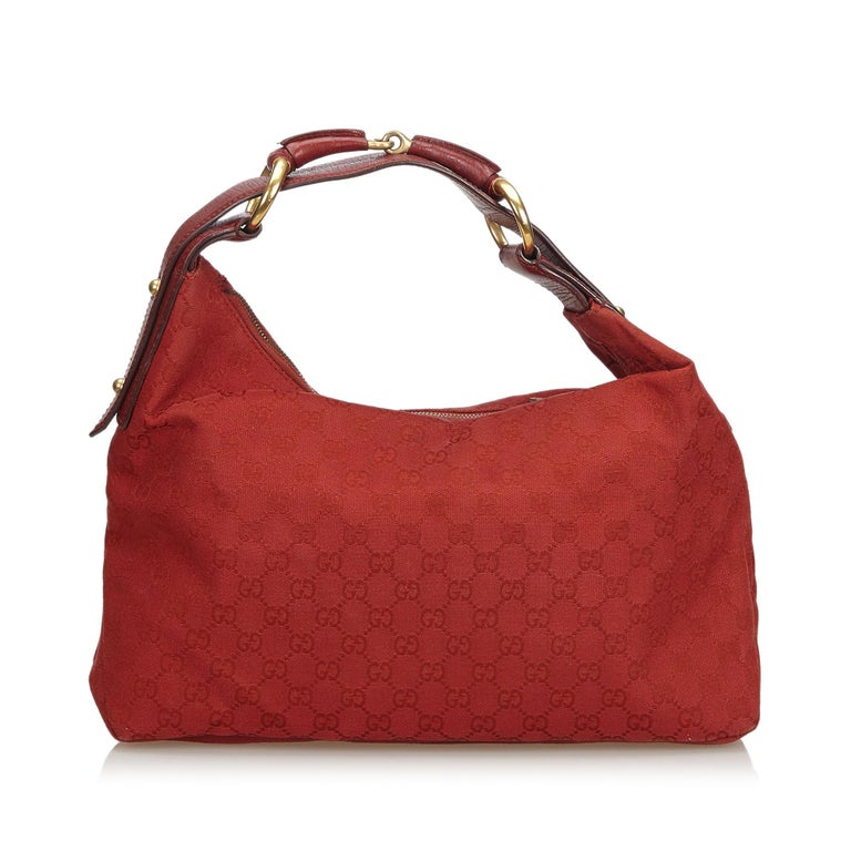 Gucci Red GG Horsebit Jacquard Shoulder Bag For Sale at 1stDibs
