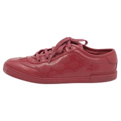 Gucci Red GG Imprime Leather Low Top Sneakers Size 36.5