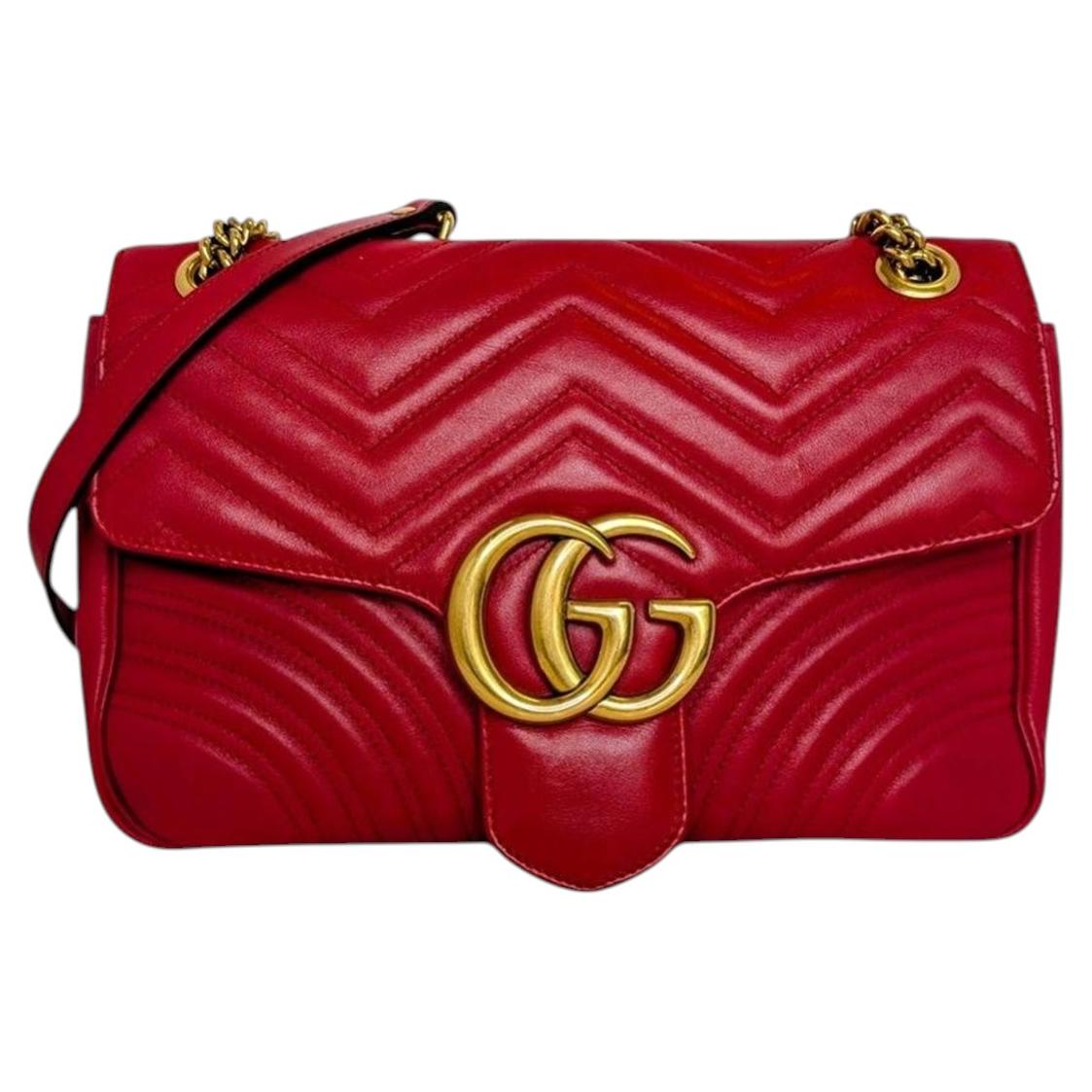 Gucci Red GG Marmont Medium Shoulder Bag