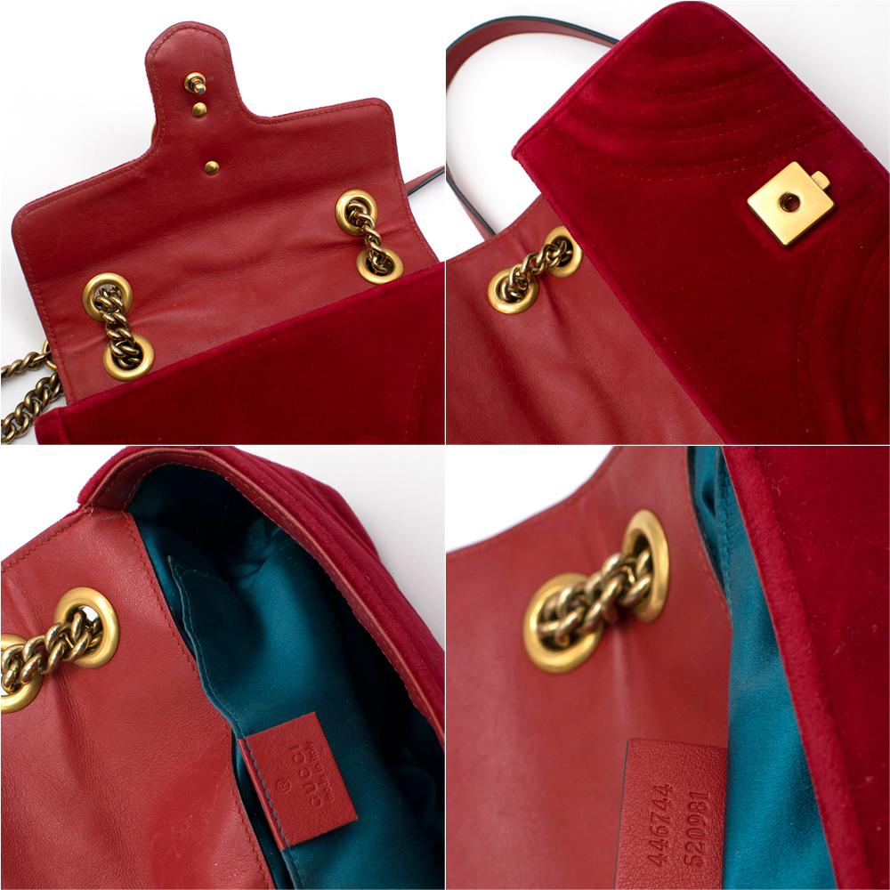 Gucci Red GG Marmont Mini Velvet Bag In Good Condition In London, GB