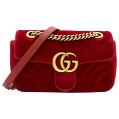 Used Gucci Red GG Marmont Mini Velvet Bag