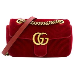 Used Gucci Red GG Marmont Mini Velvet Bag