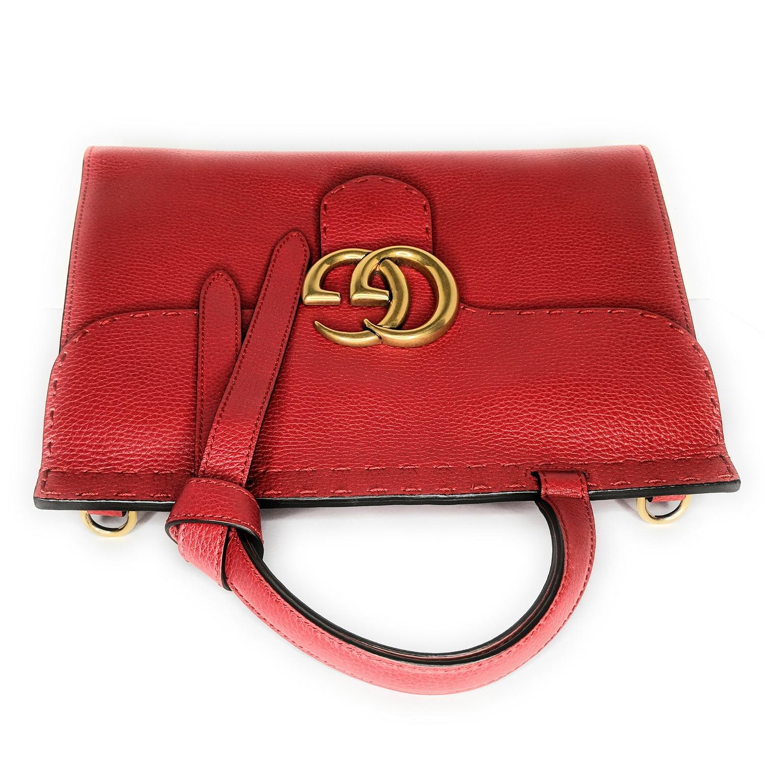 Gucci Red GG Marmont Top Handle Bag For Sale 1